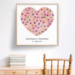 Hochzeitsgästebuch|MADYES Gästebuch Hochzeit Fingerabdruck Leinwand Personalisiert Herz Brautpaar Geschenk Hochzeitsdekoration Namen 50x50 cm Keilrahmen