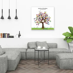 Sale Gästebuch Hochzeit Fingerabdruck Leinwand Personalisiert Baum Herz Brautpaar Geschenk Hochzeitsdekoration Namen 50x50 cm Keilrahmen Hochzeitsgästebuch