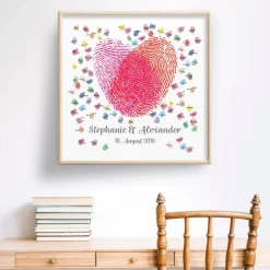Online Gästebuch Hochzeit Fingerabdruck Leinwand Personalisiert Herz Brautpaar Geschenk Hochzeitsdekoration Namen 50x50 cm Keilrahmen Wedding Tree Hochzeitsgästebuch