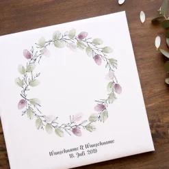 Sale Gästebuch Hochzeit Fingerabdruck Leinwand Personalisiert Blumenkranz Brautpaar Geschenk Hochzeitsdekoration Namen 50x50 cm Keilrahmen Hochzeitsgästebuch
