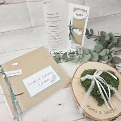 Online Gästebuch zur Hochzeit in Natur-Eukalypthus mit Perlen Hochzeitsgästebuch