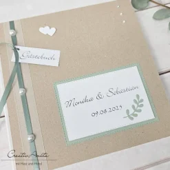 Online Gästebuch zur Hochzeit in Natur-Eukalypthus mit Perlen Hochzeitsgästebuch