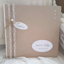 Gästebuch zur Hochzeit mit Spitzenband und Perlen - minimalistisch Hochzeitsgästebuch
