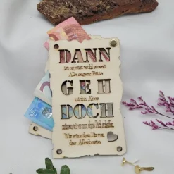 New Gutscheinkarte  Rente Ruhestand Jobwechsel Geldkarte Holzkarte  Geschenk Danksagungskarten