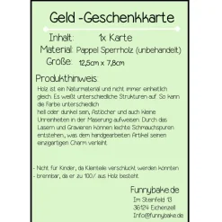 New Gutscheinkarte  Rente Ruhestand Jobwechsel Geldkarte Holzkarte  Geschenk Danksagungskarten