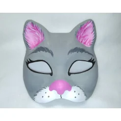 Online Halbmaske, Katze, grau, pink, Maske, handbemalt, Tiermaske, Pappmache Masken