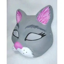 Online Halbmaske, Katze, grau, pink, Maske, handbemalt, Tiermaske, Pappmache Masken