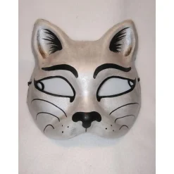 Outlet Halbmaske, Katze, silbern, handbemalt, Tiermaske, Pappmache Masken