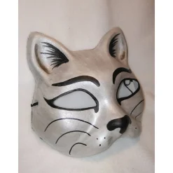 Outlet Halbmaske, Katze, silbern, handbemalt, Tiermaske, Pappmache Masken