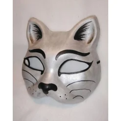 Outlet Halbmaske, Katze, silbern, handbemalt, Tiermaske, Pappmache Masken