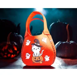 Accessoires|Nelliels Nähstube Halloween Filzbeutel mit süßen Katzengeistern – Trick or Treat Tasche – Handgemacht für Kinder