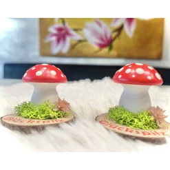 Clearance Handbemalter Fliegenpilz aus Keramikgips auf Holzscheibe – Glückspilz Tischdeko Geschenk, Herbstdeko Pilz Herbst