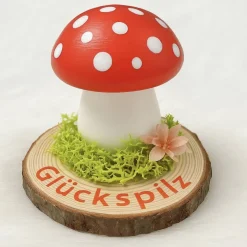 Clearance Handbemalter Fliegenpilz aus Keramikgips auf Holzscheibe – Glückspilz Tischdeko Geschenk, Herbstdeko Pilz Herbst