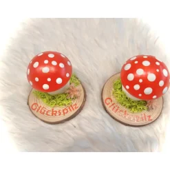 Clearance Handbemalter Fliegenpilz aus Keramikgips auf Holzscheibe – Glückspilz Tischdeko Geschenk, Herbstdeko Pilz Herbst