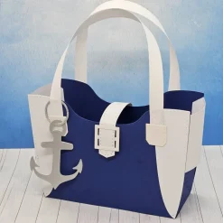 Hot Handgefertigte maritime Geschenkbox „Tasche mit Anker“ – blau-weiß aus 300 g/m² Fotokarton, Unikat mit Klettverschluss Geschenkverpackungen