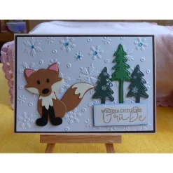 Weihnachtskarten|Wollzottel Handgefertigte Weihnachtskarte,Fuchs,Tennenbäume