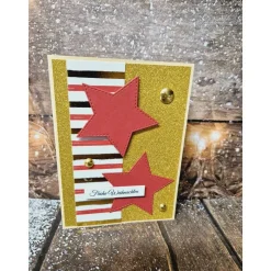 Weihnachtskarten|ShopKunterbunt24 Handgefertigte Weihnachtskarte Sterne rot gold - inkl. Einlegeblatt & Umschlag