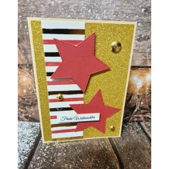 Weihnachtskarten|ShopKunterbunt24 Handgefertigte Weihnachtskarte Sterne rot gold - inkl. Einlegeblatt & Umschlag