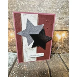 Weihnachtskarten|ShopKunterbunt24 Handgefertigte Weihnachtskarte Sterne rosa beere - inkl. Einlegeblatt & Umschlag
