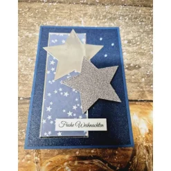 Weihnachtskarten|ShopKunterbunt24 Handgefertigte Weihnachtskarte Sterne blau silber - inkl. Einlegeblatt & Umschlag