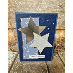 Weihnachtskarten|ShopKunterbunt24 Handgefertigte Weihnachtskarte Sterne blau silber - inkl. Einlegeblatt & Umschlag