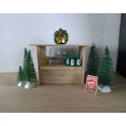 Wichtelzauber|Dragonpanda kreativ Handgefertigter Wichtelhaus Verkaufsstand aus Eichenklötzchen – Miniatur Marktstand für Weihnachten & Deko