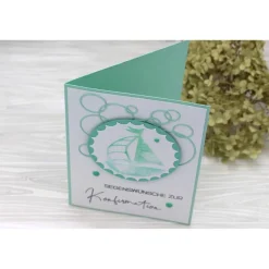 Clearance Handgemachte Glückwunschkarte zur Konfirmation in Mint & Weiß mit Boot-Motiv – Unikat für Jungen & Mädchen Glückwunschkarten
