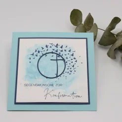 Best Handgemachte Glückwunschkarte zur Konfirmation – Kreuz, türkis-weiß, Unikat Glückwunschkarten