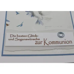 Glückwunschkarten|Kartenmeer Handgemachte Kommunionkarte Taube – Blau Weiß – Edle Glückwunschkarte zur Erstkommunion