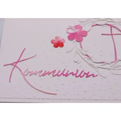 Clearance Handgemachte Kommunionskarte Mädchen – Kreuz im Kreis, rosa-pink, Aquarell, Unikat Glückwunschkarten