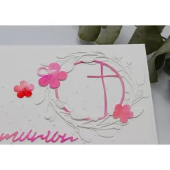 Clearance Handgemachte Kommunionskarte Mädchen – Kreuz im Kreis, rosa-pink, Aquarell, Unikat Glückwunschkarten