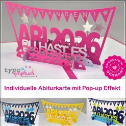 Glückwunschkarten|Typographisch  Karten Handgemachte Pop-up Karte zum Abitur 2026 – mit individuellem 3D-Effekt