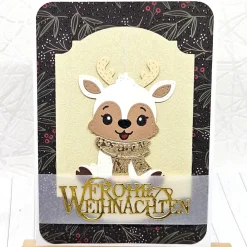 Outlet Handgemachte Weihnachtskarte mit cremefarbenem Rentieranhänger & Umschlag – Unikat mit Dekoanhänger Weihnachtskarten