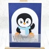 Weihnachtskarten|Kleine Schätze Handgemachte Weihnachtskarte A6 Pinguin mit blauem Schal | Unikat mit Umschlag & Dekoanhänger