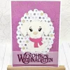 Weihnachtskarten|Kleine Schätze Handgemachte Weihnachtskarte A6 mit Hundeanhänger in Pink – Unikat & Umschlag
