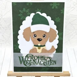 Hot Handgemachte Weihnachtskarte mit Hundeanhänger grün – Unikat, A6, mit Umschlag & Dekoanhänger Weihnachtskarten