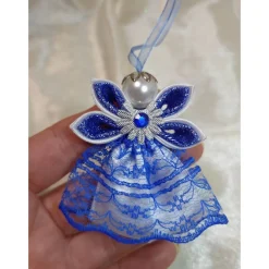 Baumschmuck|Handmade by Svetlana Handgemachter Weihnachtsengel – Königsblau/Weiß – festlich und elegant
