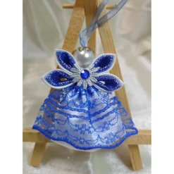 Baumschmuck|Handmade by Svetlana Handgemachter Weihnachtsengel – Königsblau/Weiß – festlich und elegant