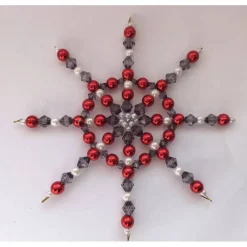 Sale Handgemachtes Perlenstern-Set rot-grau-weiß aus 3 Sternen, Weihnachtsdeko, Weihnachtsbaum, Christbaum, Weihnachten, Adve Baumschmuck