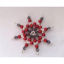 Sale Handgemachtes Perlenstern-Set rot-grau-weiß aus 3 Sternen, Weihnachtsdeko, Weihnachtsbaum, Christbaum, Weihnachten, Adve Baumschmuck