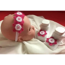 New Handgemachtes Taufset *Mira* – Haarreif & Babyschuhe mit Blüten | Individuell & Einzigartig Geschenke