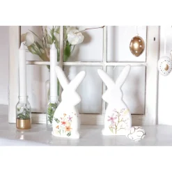 Sale Hasenpärchen weiß Porzellan mit zarten Blüten, Osterhase, Ostern, skandic Osterdeko