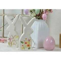 Sale Hasenpärchen weiß Porzellan mit zarten Blüten, Osterhase, Ostern, skandic Osterdeko