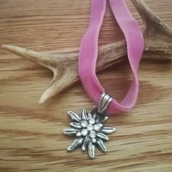 Discount hübsches Samt-Kropfband, dehnbar, rosa, mit Edelweißanhänger Trachtenschmuck