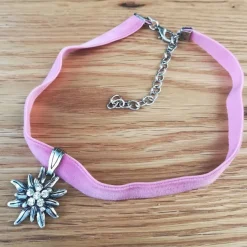 Discount hübsches Samt-Kropfband, dehnbar, rosa, mit Edelweißanhänger Trachtenschmuck