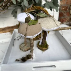 Online Herbstdeko 3er Set Pilze aus Leinen & Treibholz – Handgemachte Deko im Landhausstil Tischdekoration