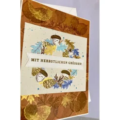 Discount Herbstliche Klappkarte für viele Anlässe geeignet Unikat Herbst Karte, Beige,Blau Braun Herbst