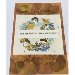 Discount Herbstliche Klappkarte für viele Anlässe geeignet Unikat Herbst Karte, Beige,Blau Braun Herbst