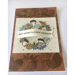 Discount Herbstliche Klappkarte für viele Anlässe geeignet Unikat Herbst Karte, Beige,Blau Braun Herbst