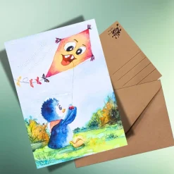 Sale Herbst-Postkarte mit Pinguin & Drachen – Lustige Grußkarte DIN A6 auf Kraftpapier Herbst